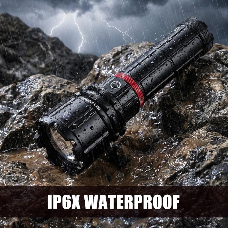 SKYFIRE 3624 lumens, 16000mAh large capacity rechargeable high-brightness 1209 ultra flashlight with shoulder straps, waterproof LED tactical flashlight, suitable for camping, outdoor activities and emergency situations.