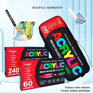 Direct Liquid Acrylic Paint Pens, 12-240 Colors, Soft Brush Tip, Water-Based Markers, for Fabric, Canvas, Rock, Glass, Wood, Paper
