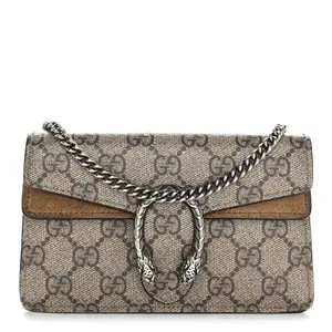 Pre-owned GUCCI Canvas Shoulder Bags GG Supreme Monogram Super Mini Dionysus Shoulder Bag Taupe