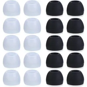 20 Pcs Medium Silicone Earbud Cap Tip Cover Replacement For Earbuds-10 Black, 10 Clear