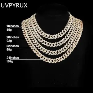 FEEL STYLE Mens Cuban Link Chain Gold Silver Plated Bling Miami Cuban Necklace Diamond Chain for Men 12MM Iced Out Hip Hop Jewelry 16-24inch