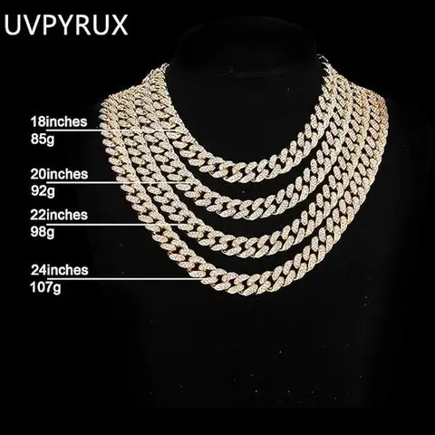 FEEL STYLE Men's Chunky Cuban Link Necklace, 12MM High Shine 5A+ Round Cubic Zirconia Iced Out Bling Miami Chain, Gold-Silver Metal Coating Stainless Steel Hip Hop Costume Jewelry for Adults, 16-24 Inch