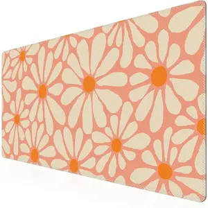 Desk Mat, Desk Matt for Desktop, Cute Desk Pad Mat, XXL Large Mouse Pad for Desk, Anti-Slip Big Mousepad with Stitched Edges, Keyboard Pad Mouse Mat for Computer, Work, Gaming (Orange Floral)