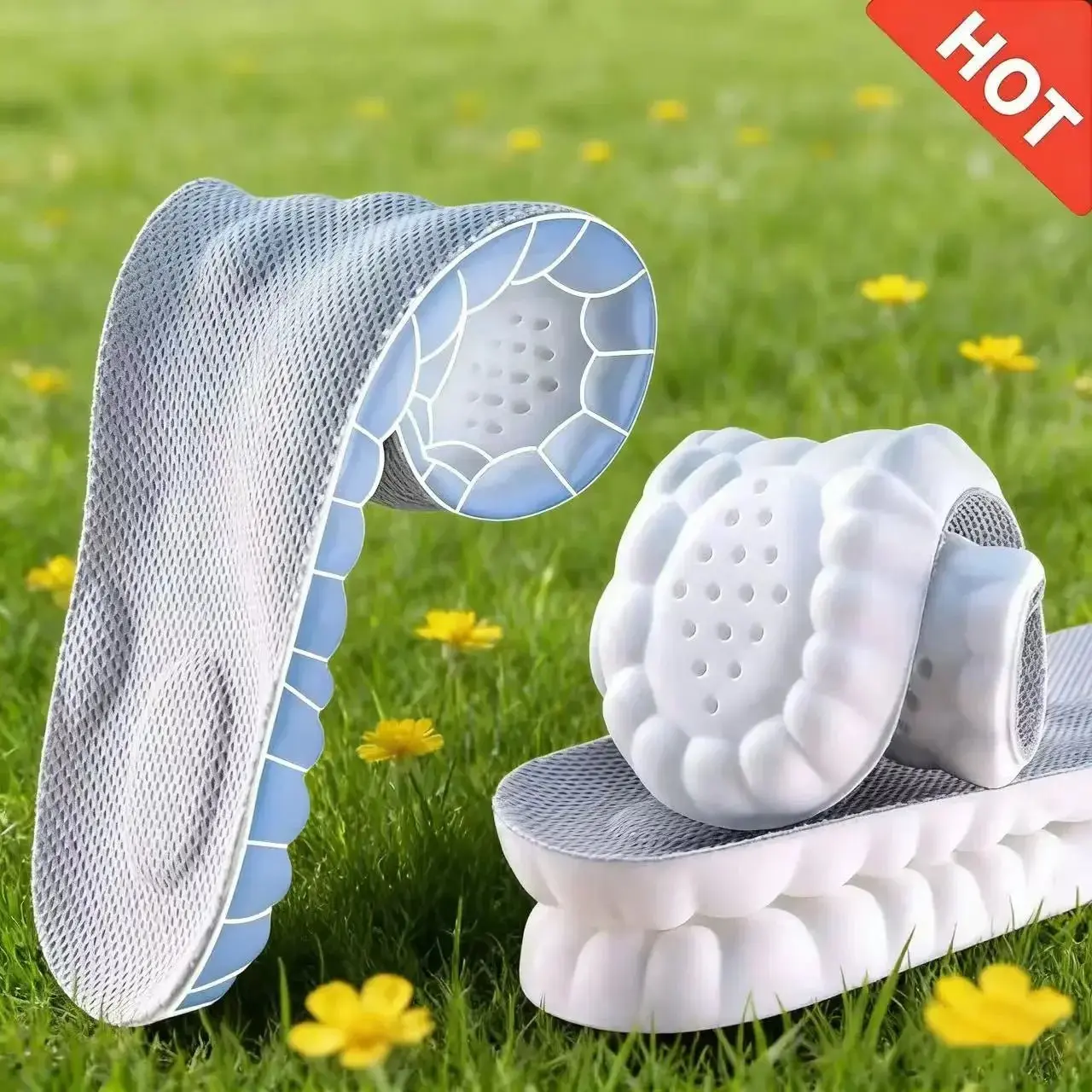 Cushioned Athletic Insoles for Footwear - Shock-Absorbing Memory Foam, 4D Honeycomb Pad, U-Shaped Heel Stability, Breathable, Odor Control, Knee Pain Relief, All-Day Comfort, Cushioned Insoles, Shock Absorbing Insole