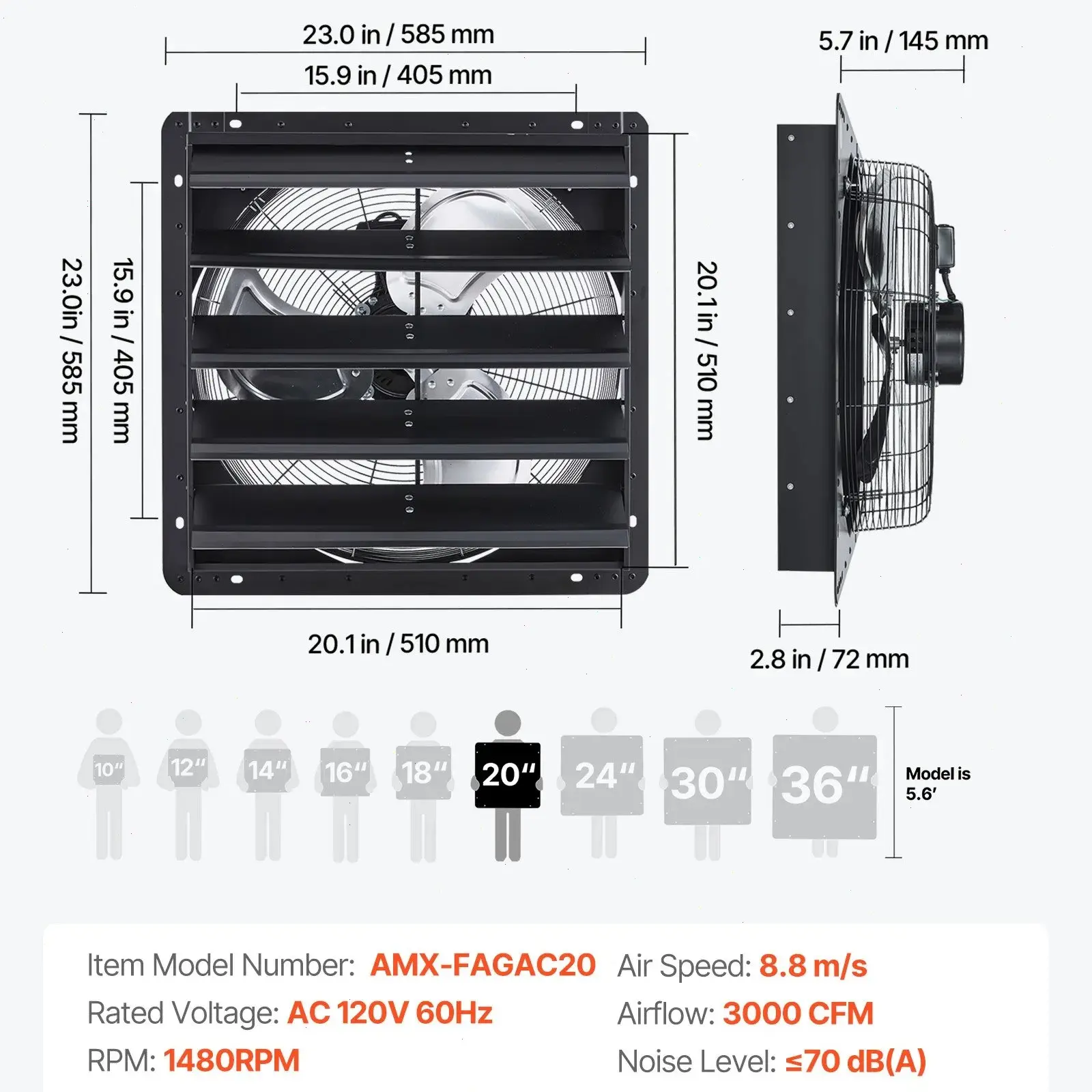 20 inch/3000 CFM With Speed Controller