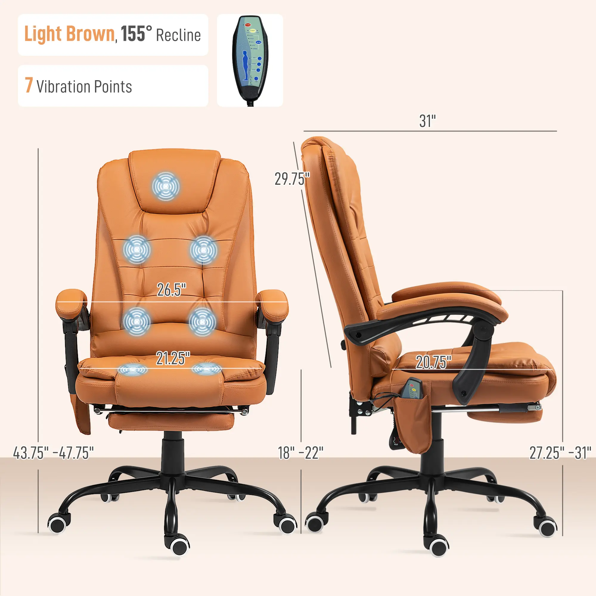 Light Brown, 155° Recline
