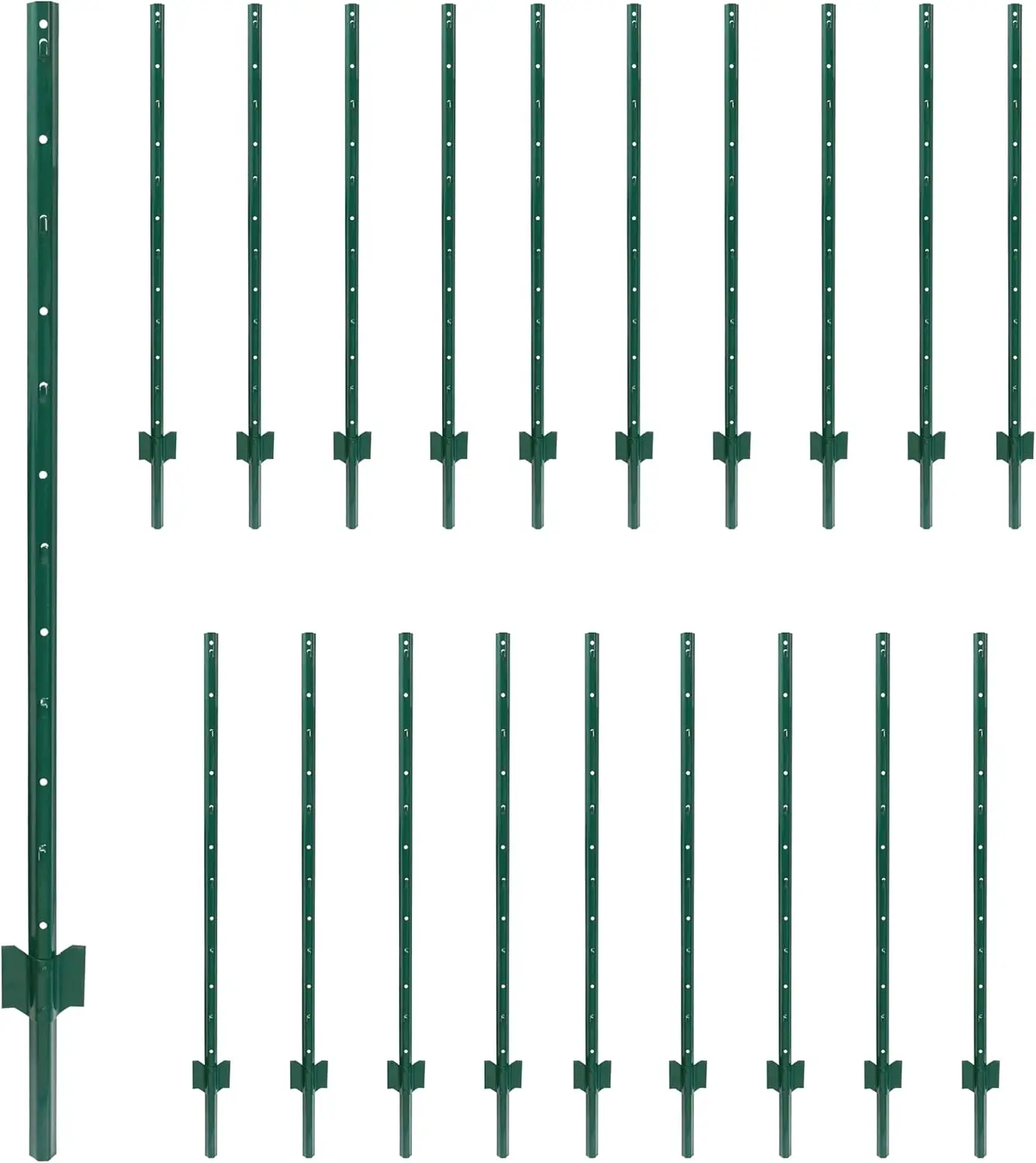20-Pack Rust-Resistant Metal U-Shaped Garden Fence Stakes (3.8 FT) - No-Dig U-Channel Posts with Adjustable Tabs Design, Corner Anchors, Green Finish, Driveway Markers, Fits Wire/Mesh/Rope for Vegetables, Fruit Bushes, Plant Areas