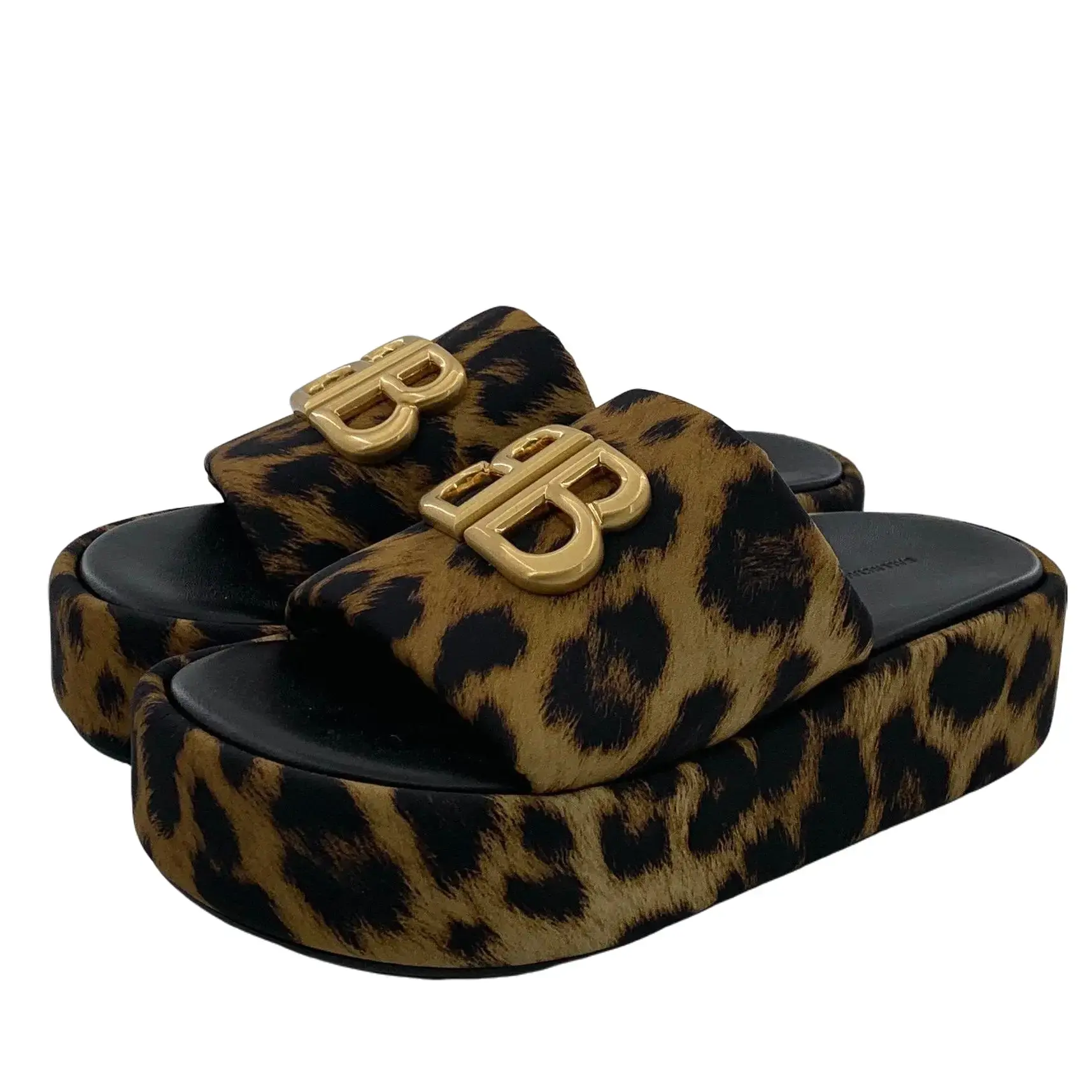 RDLT-Balenciaga Size 37 Rise Brown Leopard Print Round-Toe Platform Slide Sandals-H35791