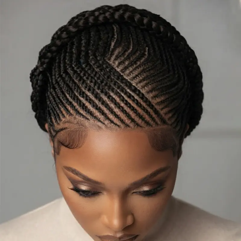 DOSAY Black Women's 12-In Synthetic Full Lace Cornrow Bun Wig - Feed-In Stitch Braids Updo, Realistic Natural Scalp, Baby Hair, Handmade Protective Style for Daily Wear #FulaniBraids #TribalBraids