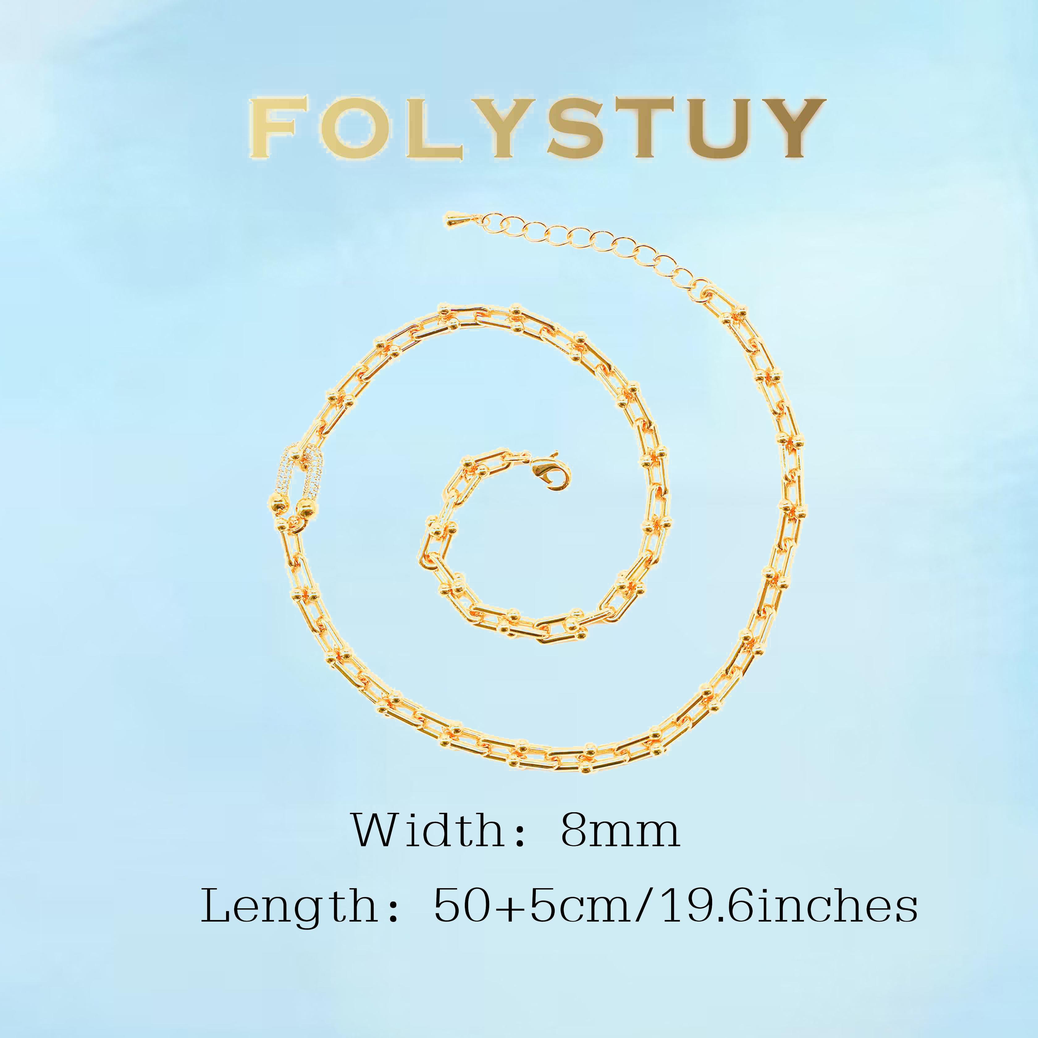 [FOLYSTUY (Y120)]Adjustable U-Link Chain Necklace, 0.31" Width 19.6" Length Everyday Wear Accessory