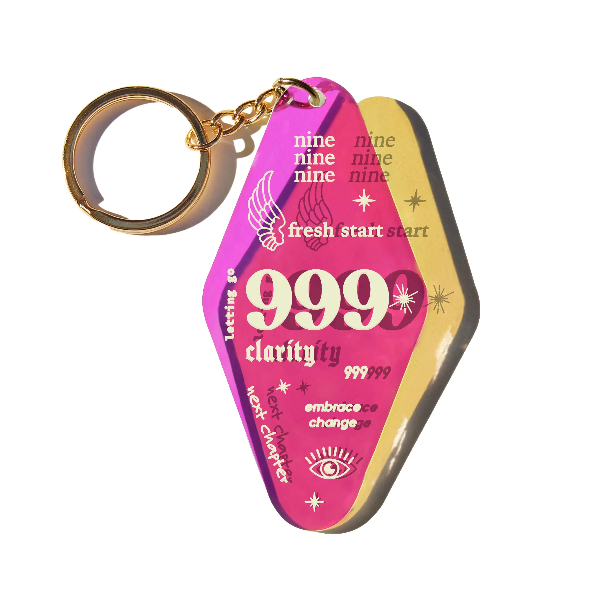 999 CLARITY ANGEL NUMBER IRIDESCENT KEYCHAIN