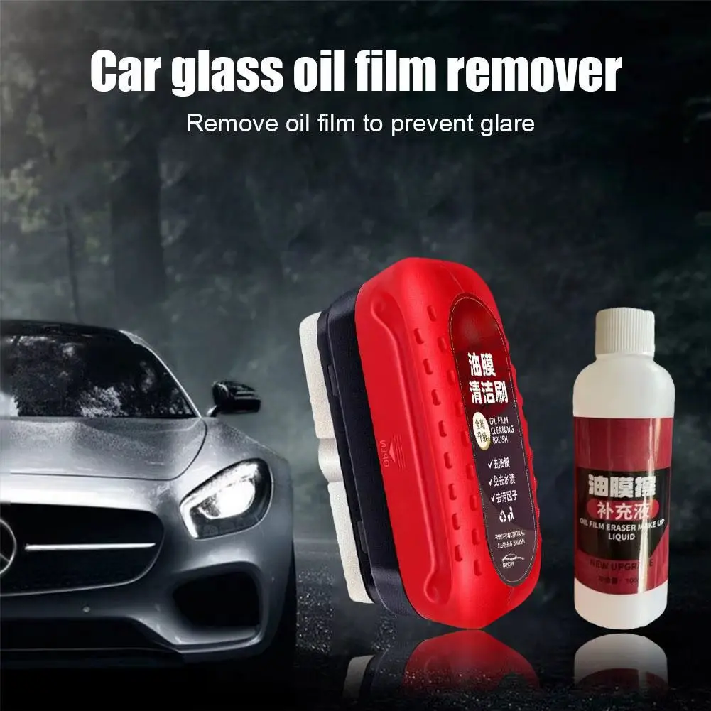 120ml Car Glass Cleaner & Sponge Brush | Removes Oil Film & Dirt | Windshield & Glass Polishing Agent for Clear Visibility & Easy Car Maintenance