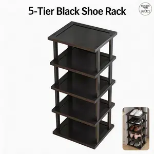 5-Tier Bamboo Vertical Organizer - Tall Narrow Skinny Stackable DIY Space-Saving Storage for Entryway, Closet Small Spaces (Free Assembly)