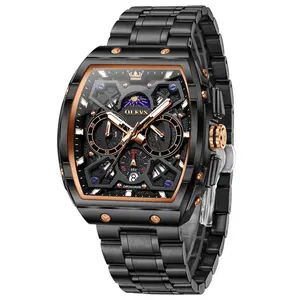 OLEVS  Men's Chronograph Watch, Barrel-Shaped Geometric Water-Resistant Watch, Cyberpunk Style, Dual Time Zone Display, High-Definition Luminous Hands, Precision Quartz Movement, and High-Quality Steel Bracelet 2942