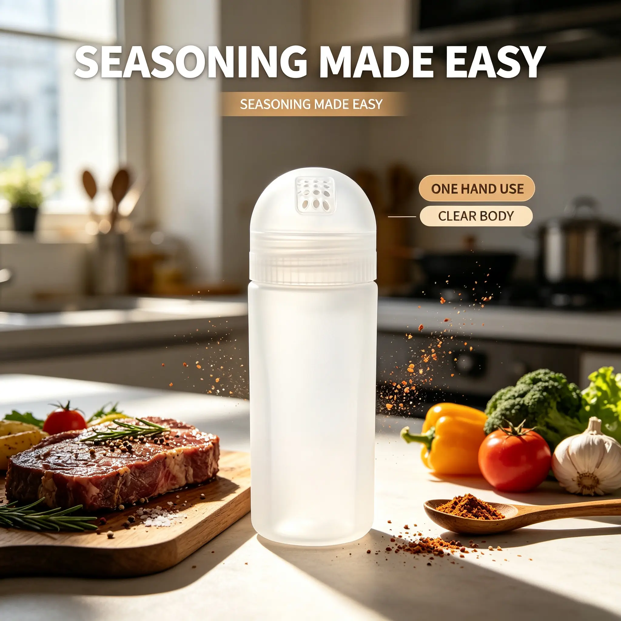 400ML Rotatable Spice Shaker Bottle, Semi‑transparent Plastic Seasoning Container, Multi‑Purpose Condiment Dispenser for Kitchen BBQ Camping
