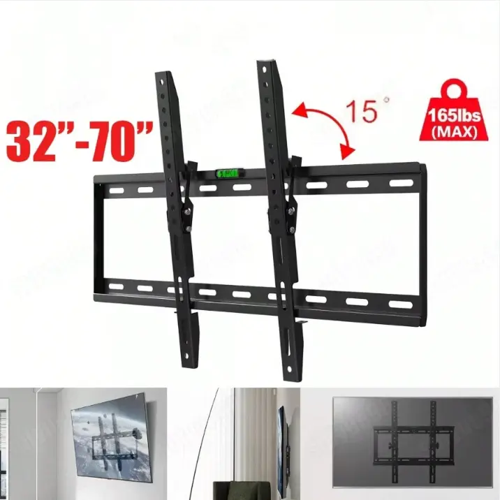 Adjustable Stainless Steel TV Wall Mount Bracket - Tilt Design for 32-70 In Screens, Assembly Required, Essential Household Item for Home Supplies