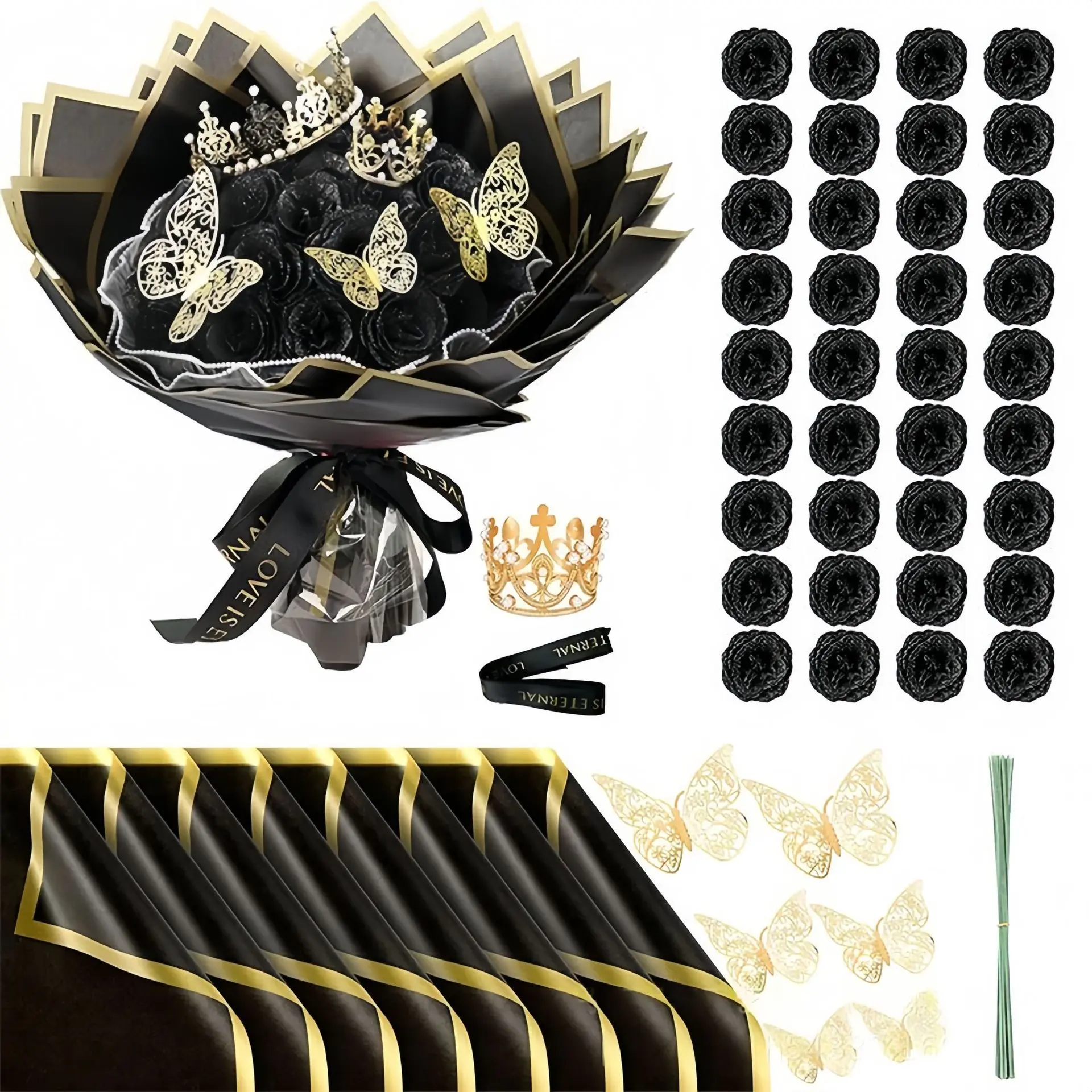Black flower crown with 36 flowers