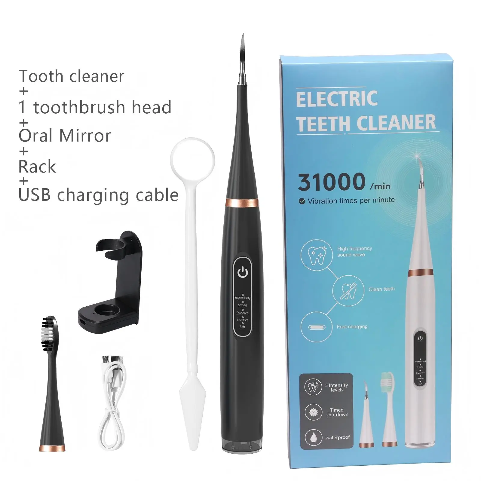 Tartar Remover for Teeth, Dental Tools to Remove Plaque and Tartar, Teeth Cleaning Kit with LED Light & USB, 5 Modes, IPX6 Waterproof, Silent Sonic for Home