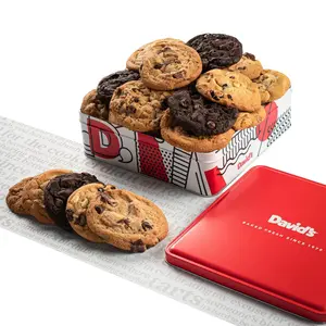 DAVID'S COOKIES Fresh Baked Assorted Biscuit Tin - Chocolate, Peanut Flavors - US Snack (Includes Cookie Varieties Suitable for Chip-Loving Fans)