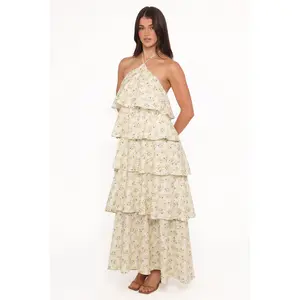 Darlia Halterneck Maxi Dress - Yellow Floral