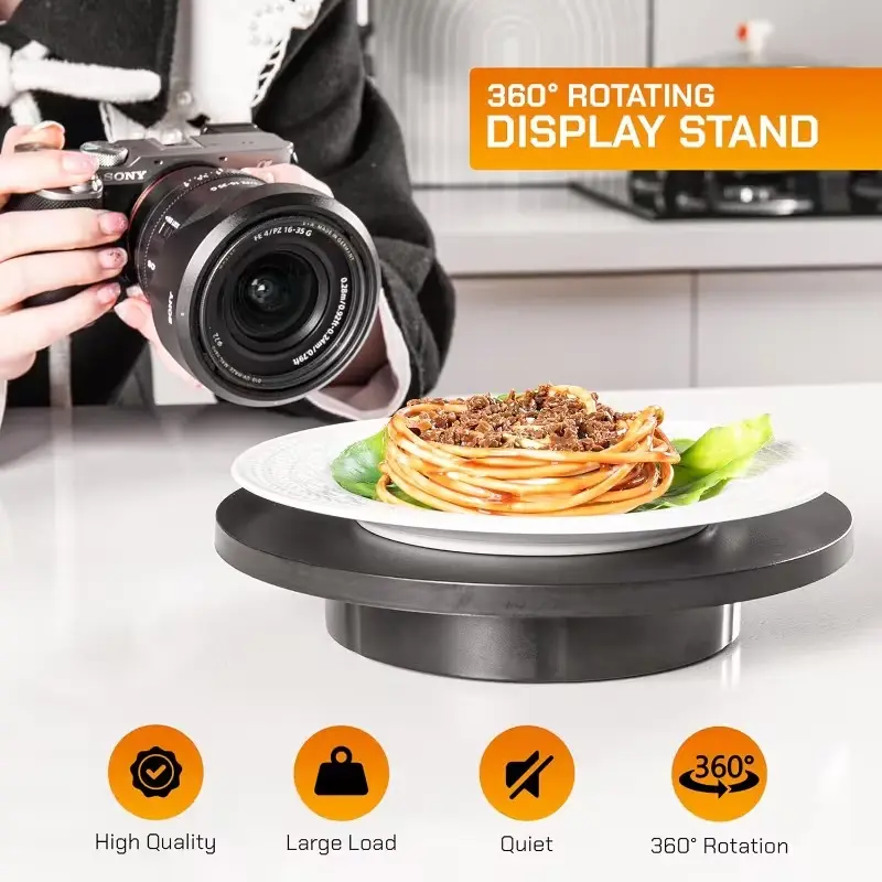 3 in 1 Motorized Rotating Display Stand with 5.74 /7.08/ 8.66 inch Replacement Cover Max 22lbs Load 360 Electronic Turntable for Photography Products (3 in1 / Black/ With Remote controller)
