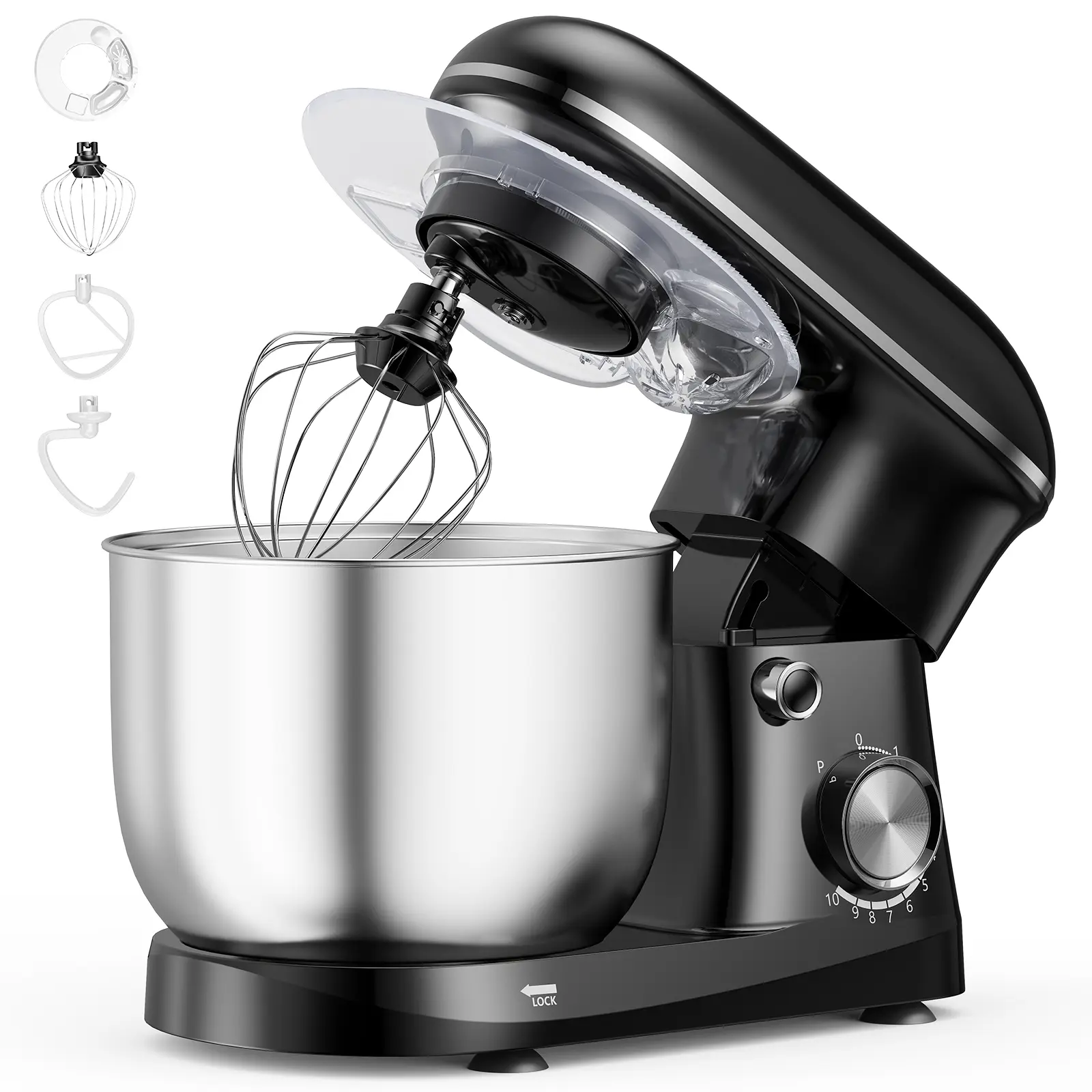 Sweetcrispy LIVE - Stand Mixer, 10-Speed Tilt-Head Electric Mixer for Baking Include Dough Hook, Whisk, Flat Beater & Splash Lid, 10 Speeds Handle Cakes, Cookies & Bread Dough, Compact, Easy-Clean Bowl