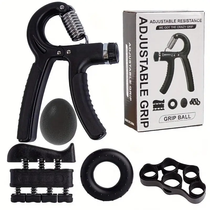 Grip Strength Trainer 5 Pack Adjustable, Finger Stretcher Resistance Extensor Bands, Finger Exerciser, Hand Gripper Strength Ring & Stress Ball