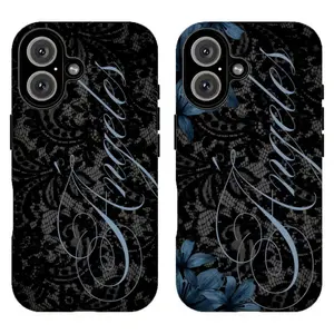 Gothic Lace "Angeles" Girly Phone Case|Coquette Aesthetic with Blue Floral Accents Durable Cover For iPhone 17 Pro Max 16 15 14 13 12 11 for Samsung S21 S22 S23 S24 S25 S26 Phone Case|Tough Phone Case|gift for him for her|Best Gift