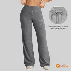 OQQ Nine Cents Women's Wide-leg High-waist Casual Pants with Button Decoration Breathable Simple Design for Spring Autumn Seasons