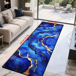 Blue Crystal Velvet Carpet Runner, Modern Style Hotel Villa Hallway Rug, Indoor Outdoor Decorative Mat, High-End Pattern Design