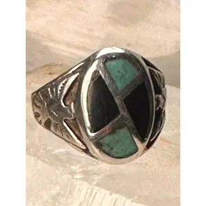 Navajo ring phoenix turquoise onyx size 10.50 sterling silver women men