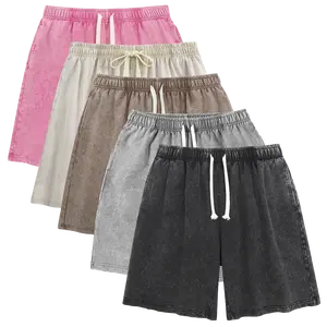 3 Pack Men's Acid Wash Cotton Shorts – Heavyweight Vintage Sweat Shorts with Elastic Waist, Drawstring & Pockets for Gym, Workout, Streetwear