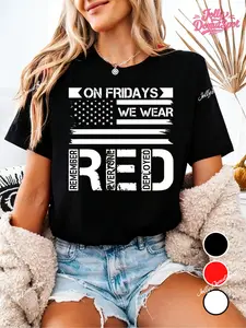 Remember Everyone Deployed Red Friday T-Shirt - American Flag Veteran Shirt with RED FRIDAY Print 100% Cotton Casual Apparel Suitable for All Seasons Ideal Gift for Deployed Service Members & Supporters