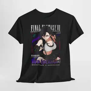 Final Fantasy VII Tifa Lockhart Waifu Graphic T-Shirt – 100% Cotton Retro Anime Short Sleeve Tee, Casual Streetwear Top for Men & Women