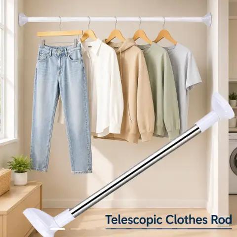 Telescopic Closet Tension Pole - Punch-Free, Adjustable Closet Utility Bar with Multiple Lengths, Expandable for Laundry & Wardrobe Organization (Small: 19.68in-31.49in; Large: 35.43in-62.99in)
