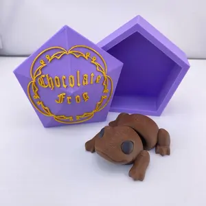 Articulated Brown Choco Frog With Container Figurine Decoration Magical Movable