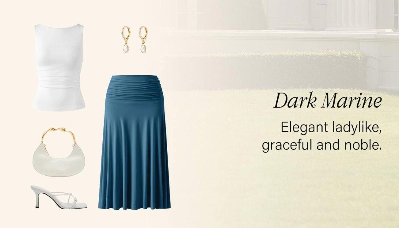 OGL Flowy Side Ruched A-line Midi Skirt - High Stretch, Pear Shaped & Hourglass Friendly Women's Skirt thunder thigh skirt