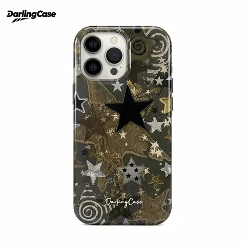 DarlingCase Y2K Retro Camo Star Durable Shockproof Cellphone Casing - Cute Glossy Double-Layer Silicone Cover for iPhone 17 Pro Max, iPhone 16 Devices, with Camera Protector, Girls' Protective Accessory