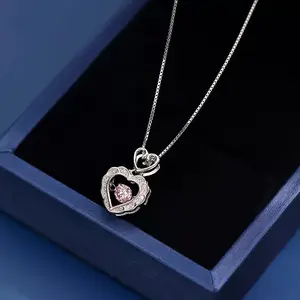 S925 Sterling Silver Heart Pendant Necklace Jewelry with Cubic Zircon Cute Style