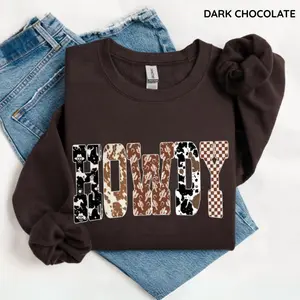 Howdy Western Ghost Sweatshirt, Retro Cowboy Halloween Sweatshirt, Fall Checkered Cozy Pullover, Country Cowgirl Shirt,  Unisex