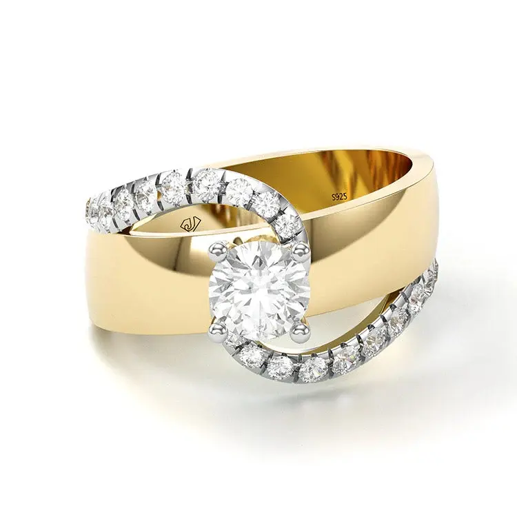Jzora 1ct round cut synthetic moissanite classic anniversary ring wedding ring