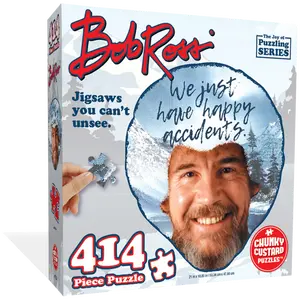 Bob Ross Happy Accidents 414 Piece Jigsaw Puzzle Joy of Puzzling Series Mighty Mojo clearly impossible puzzle