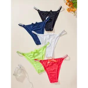 6-Pack Women'S Sexy Underwear, G-String Thongs, Soft & Comfortable, Skin-Friendly & Breathable, Cute Bow & Rhinestone Panties