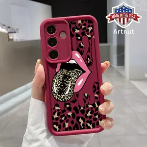 Phone Case Compatible with GalaxyS24 Ultra S25 Plus S23 S22+ Tongue Leopard Pattern Full Lens Protector Rugged Durable Soft TPU Cover Gift for Girl