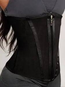 1 Count Women's Reflective Strap Design Waist Trainer, Womenswear, Underwear, Comfortable Breathable Solid Color Waist Cincher, Boned Structured Shaper Girdle, Zipper Hook Closure Tummy Control Shapewear Belts, Suitable For Sports, All Occasions