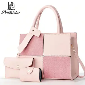 Port&Lotus Large Capacity Designer Handbag Set for Women Spliced Design for Women with Shoulder Strap Women's Top-handle Handbags with Built in Wallet