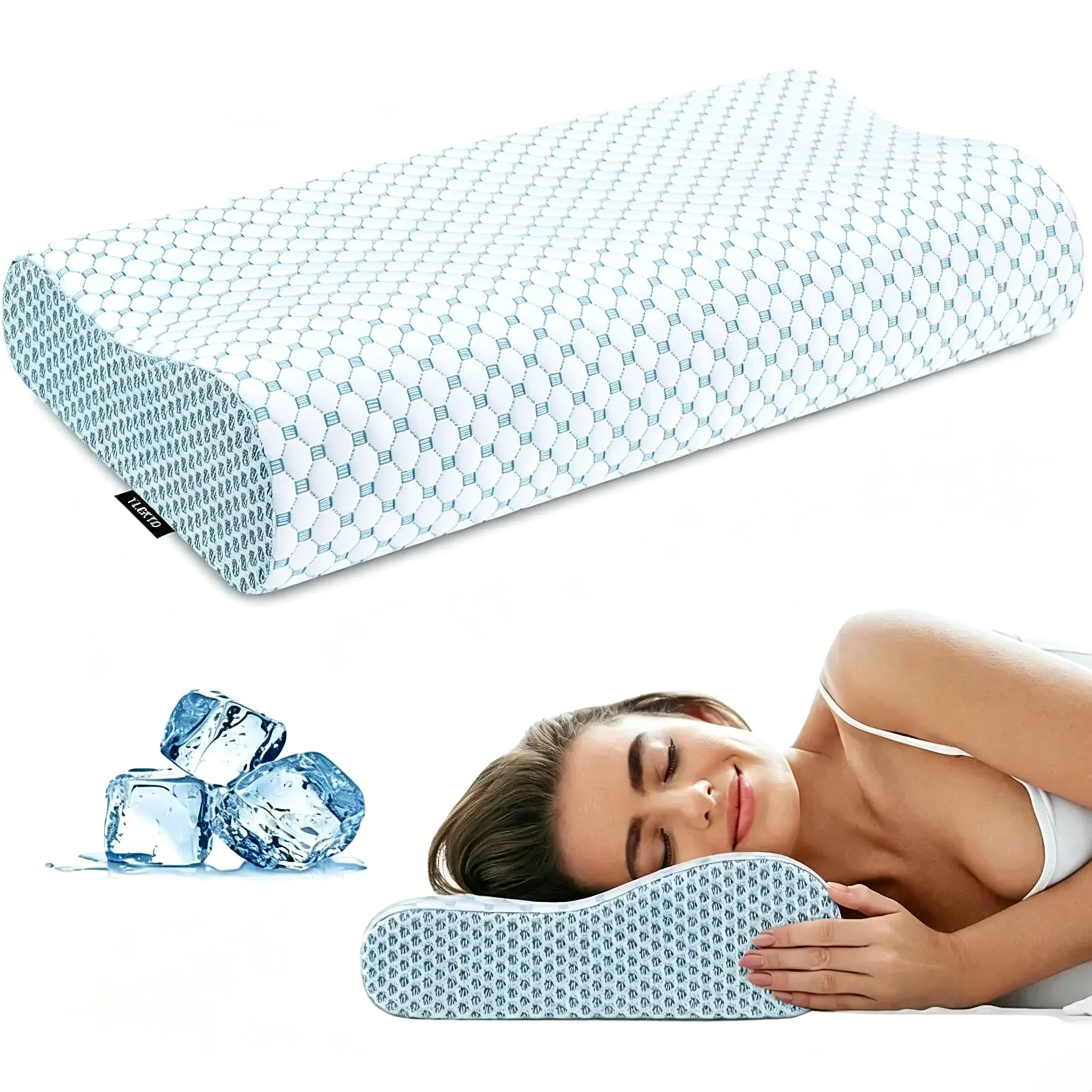 Memory foam pillow, cool neck support pillow, cooling neck support pillow, odorless ergonomic support pillow, suitable for side sleepers, back sleepers and stomach sleepers.