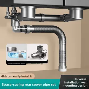 Universal Kitchen Sink Drainage Pipe Kit with Double Basin Anti Odor Drainer Complete Set for Dishwashing Pool