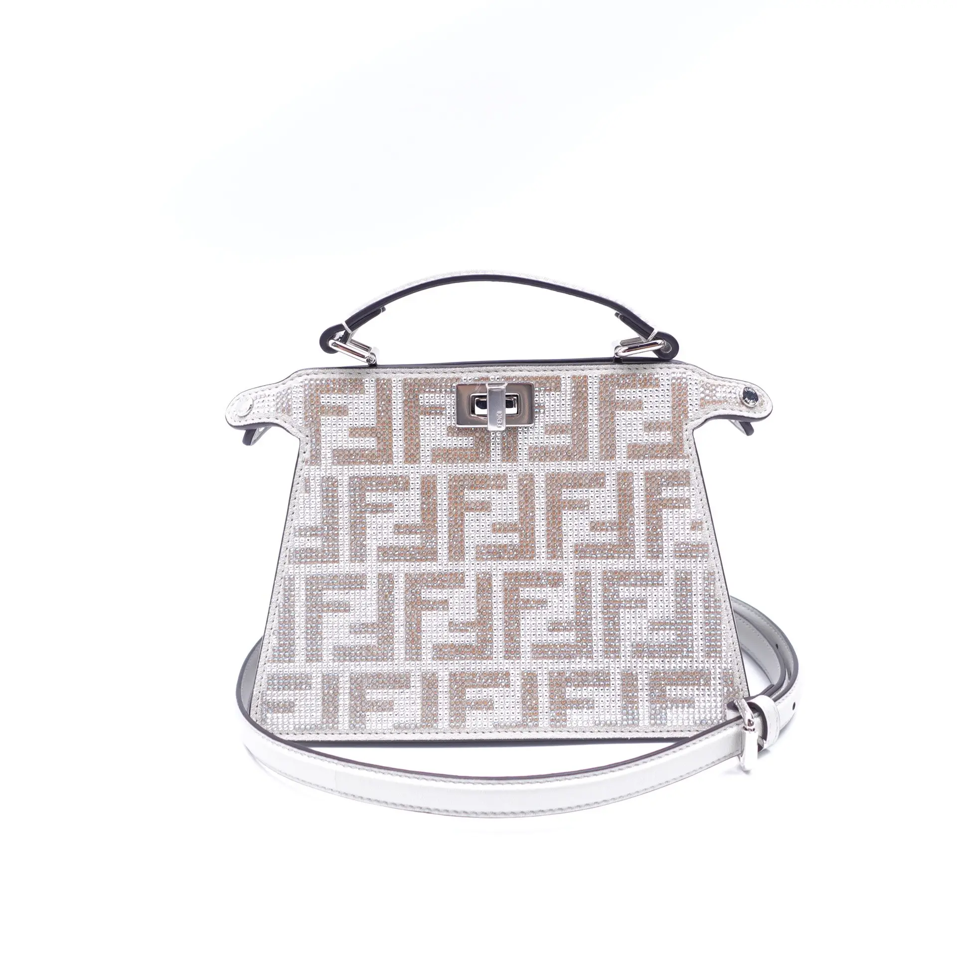 Pre-owned FENDI Crystal Shoulder Bags Peekaboo ISEEU Mini Silver Shoulder Bag T10394473