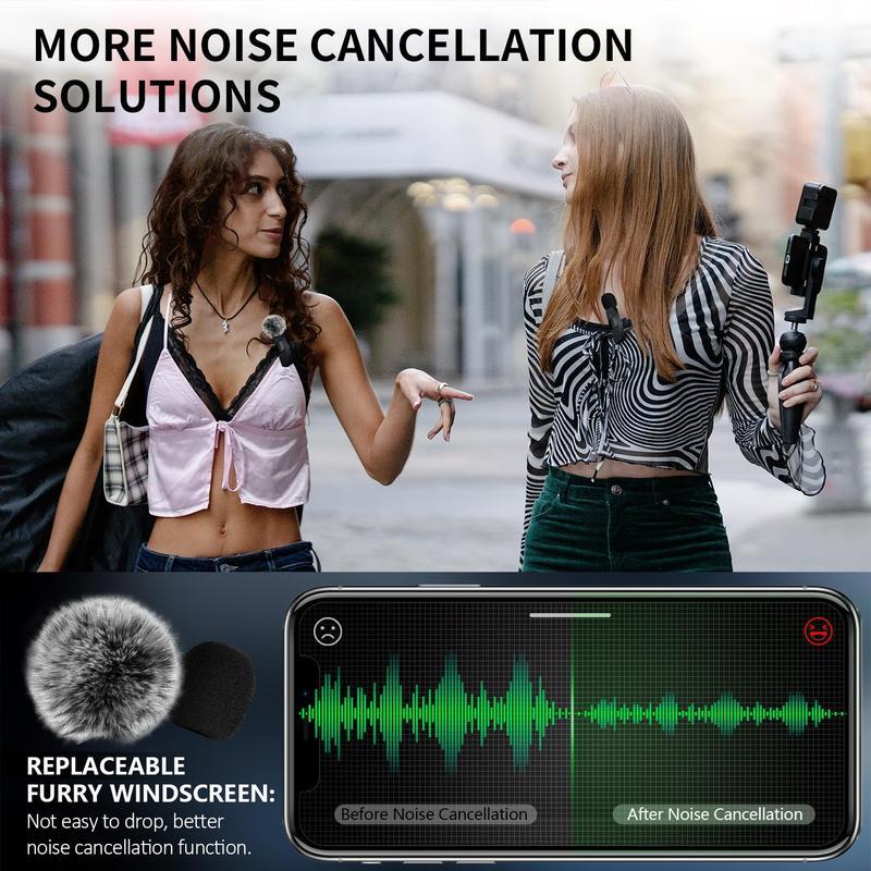 Wireless mini Microphone for iPhone/Smartphone, 2 Mini Lapel Microphones with Clearer Audio for Video Recording, Interview, Vlog，Noise Reduction Device Noise Cancellation Stereo Wireless vlogging  tools handheld high quality audio